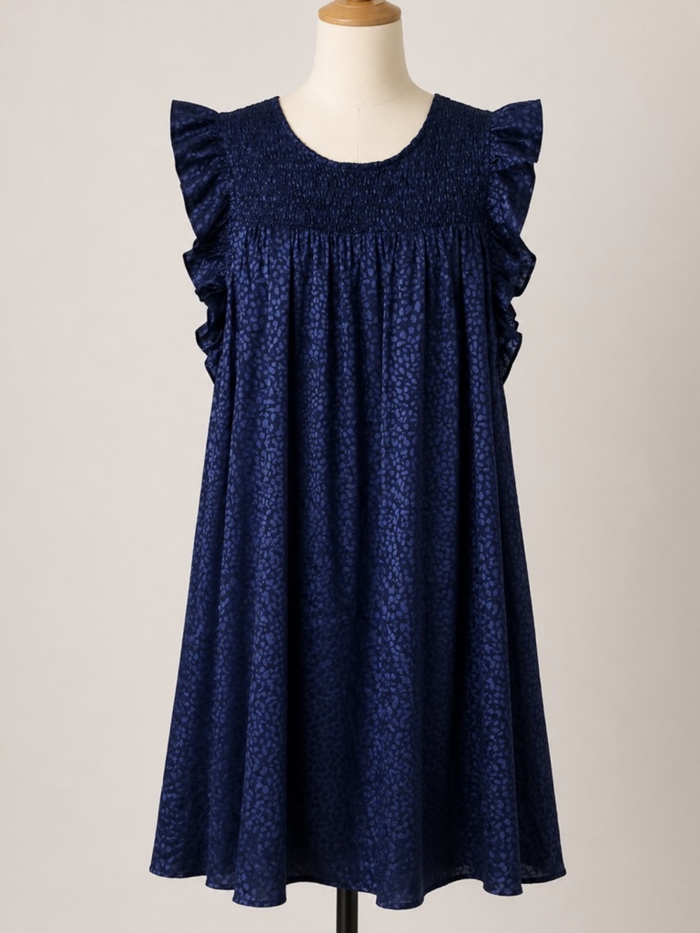 Umgee Navy Smocked Dress Ruffle Sleeve Boho Textured Size Small NWT
